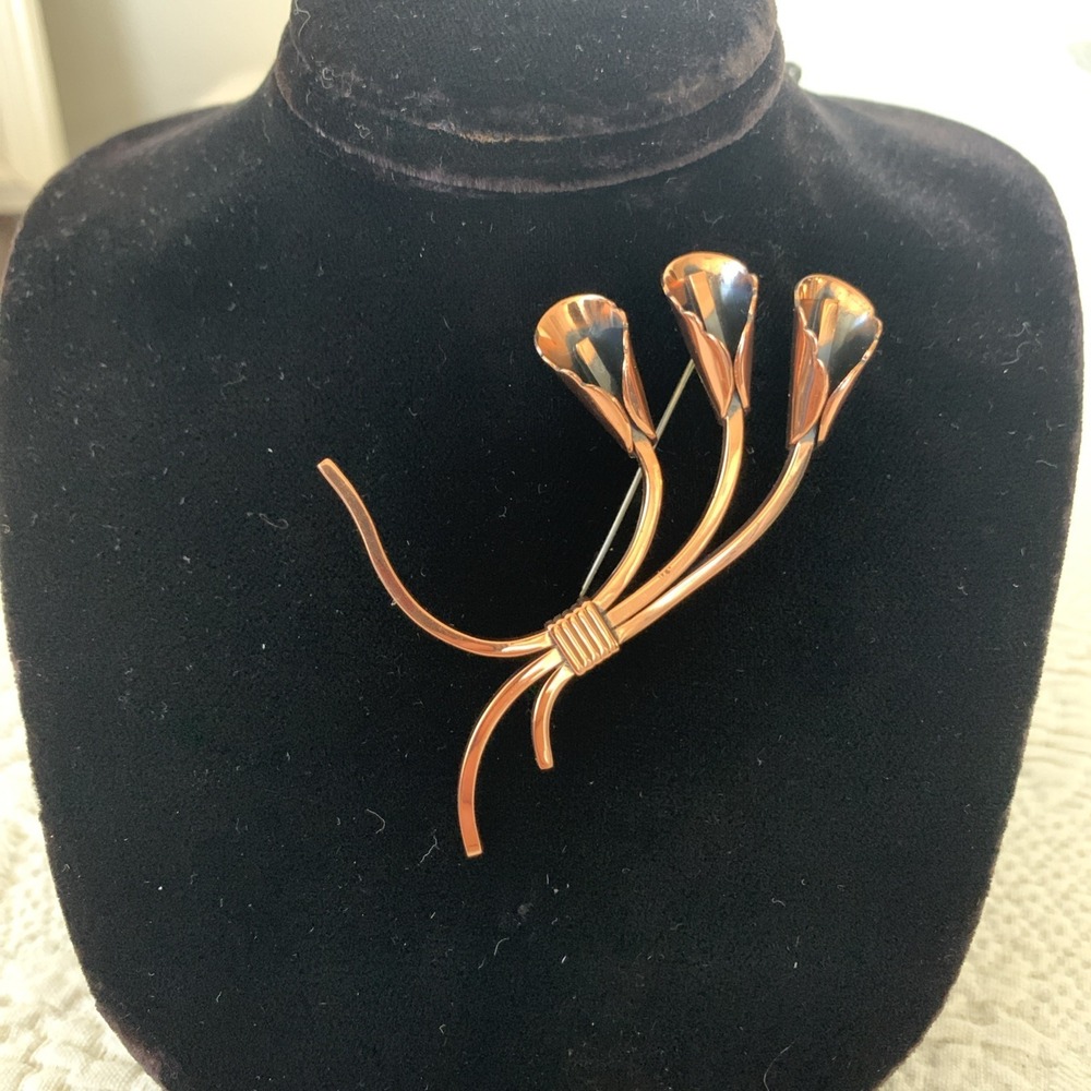 VTG Copper Bouquet LILIES CALLA LILY FLOWERS SAUTEUR BY RENOIR BROOCH‎ Pin